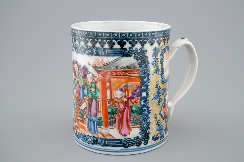 A Chinese famille rose mandarin mug, Qianlong, 18th C.